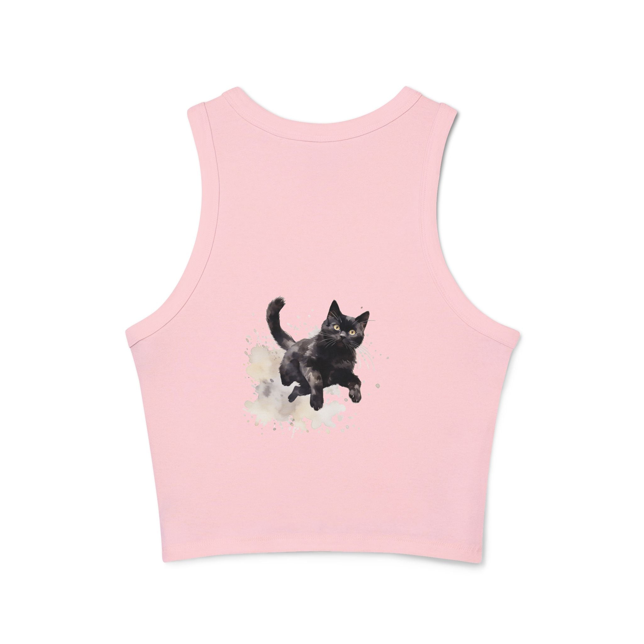 Fashionable and trendy Black Cat Watercolor Splash Racer Tank Top