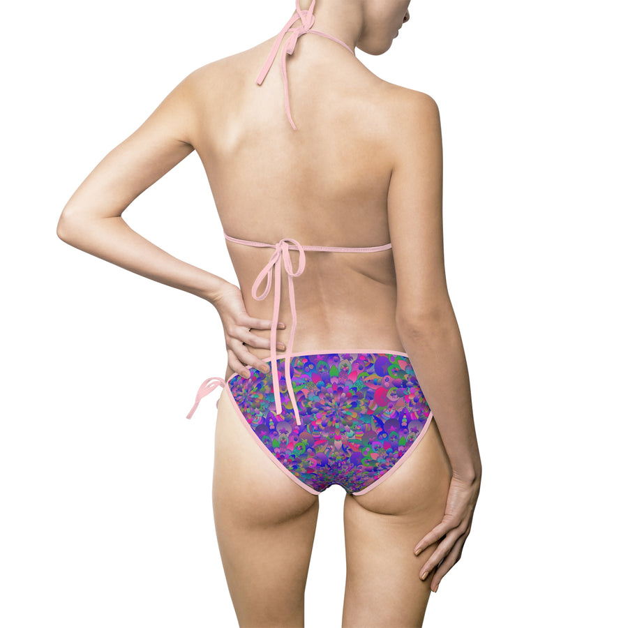 Mandala Print Bikini Set in Bright Purple and Green Tones