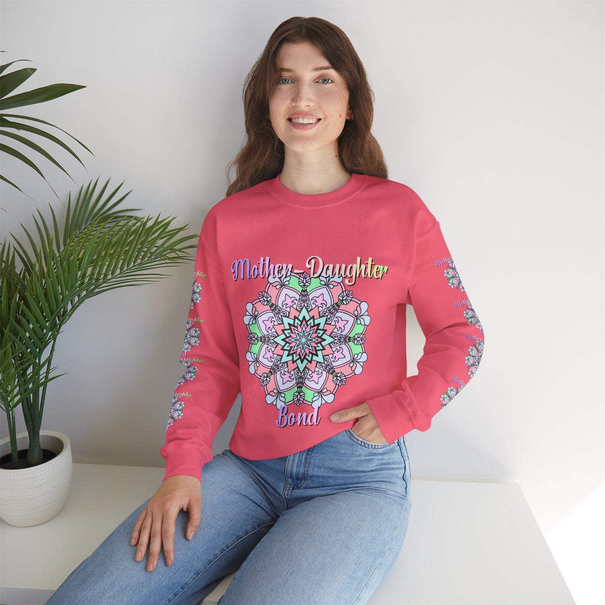 Felpa Girocollo Legame Madre-Figlia — Regalo di Famiglia Mandala Floreale