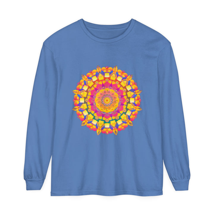 Colorful Mandala Long Sleeve T-Shirt featuring intricate psychedelic art design