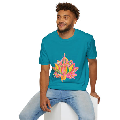 Lotus Mandala Unisex T-Shirt featuring a hand-drawn unique design by Blululi