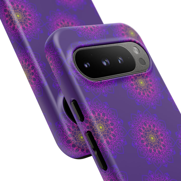 Intricate Purple Floral iPhone Case with Bold Mandala Design
