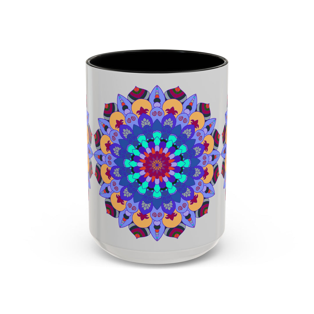 Colorful and symmetrical mandala art mug perfect for enjoying your favorite hot beverage