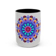 Colorful and symmetrical mandala art mug perfect for enjoying your favorite hot beverage