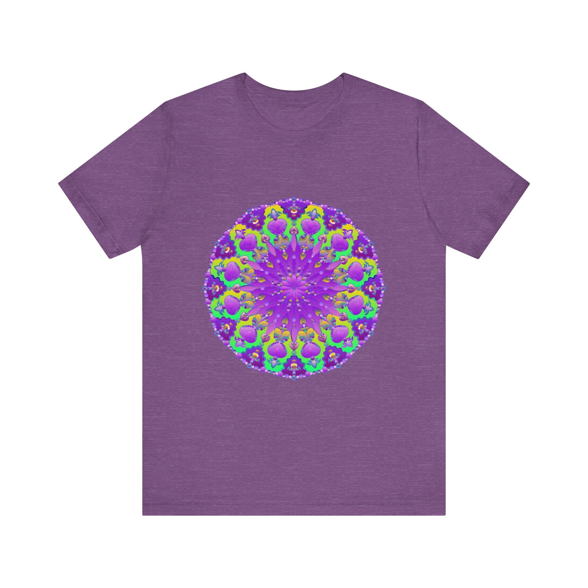 Beautiful purple and green mandala tee with intricate and detailed design