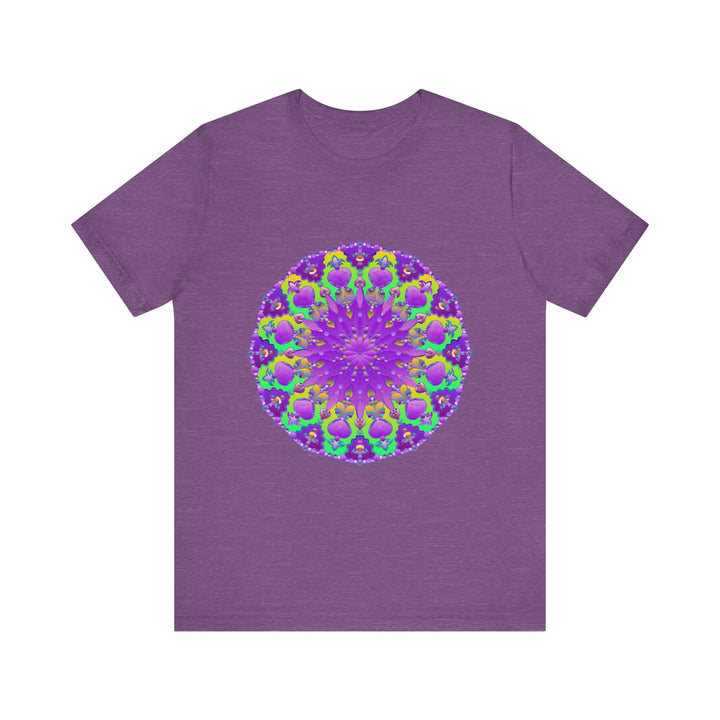 Beautiful purple and green mandala tee with intricate and detailed design