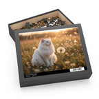 Cat in Dandelions Jigsaw Puzzle — White Kitten in Golden Field (120/252/500 pcs)