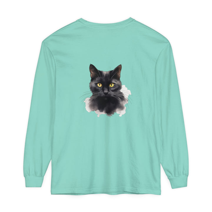  Long Sleeve T-Shirt with High-Quality Black Cat Art 