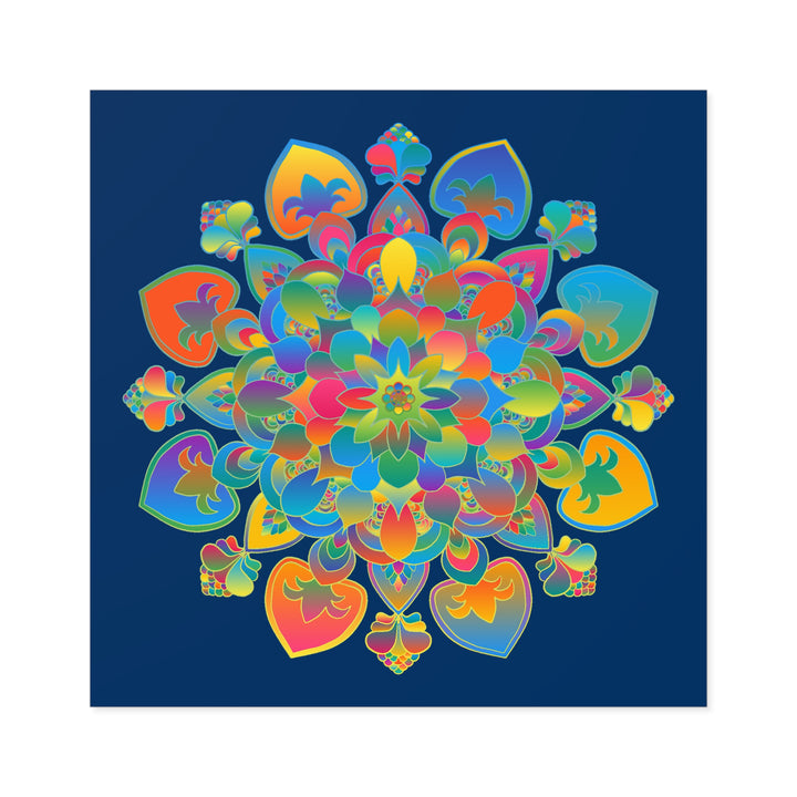 Hand-Drawn Mandala Laminate Stickers – Gold, Red, and Green on Royal Blue