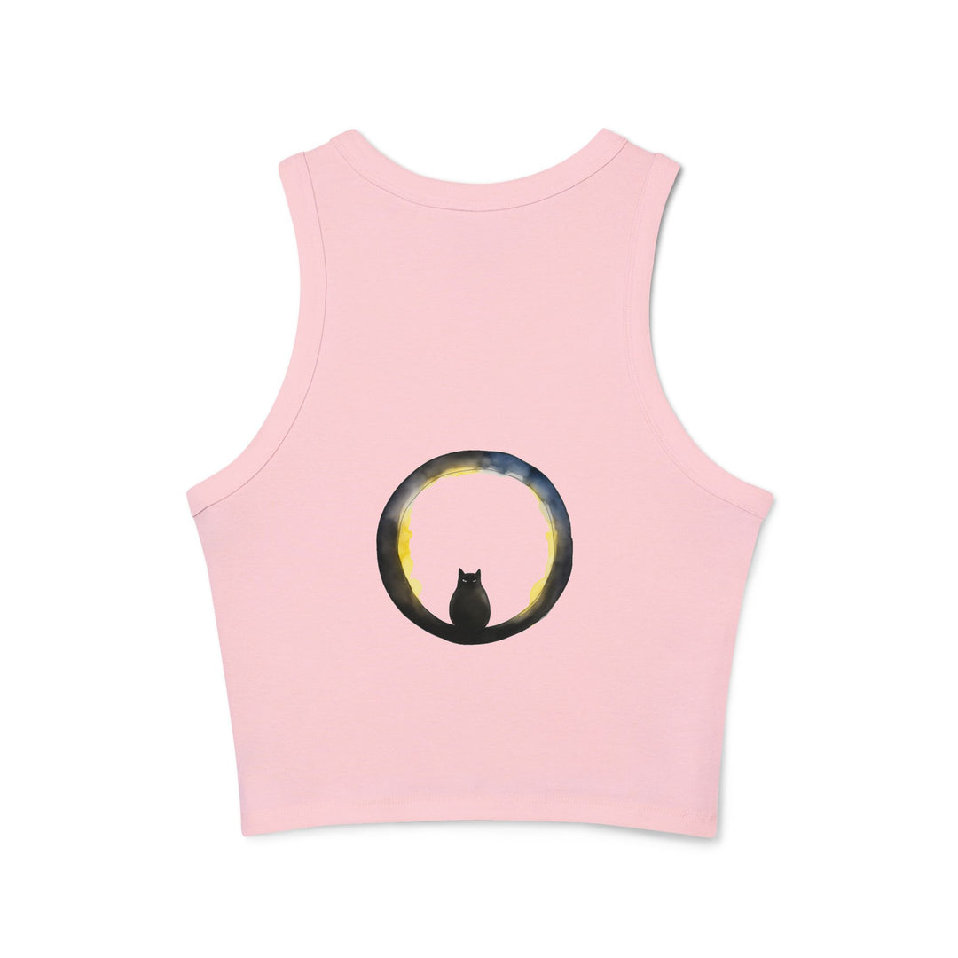 Sleeveless Black Cat Moon Racerback Tank Top with moon cat design