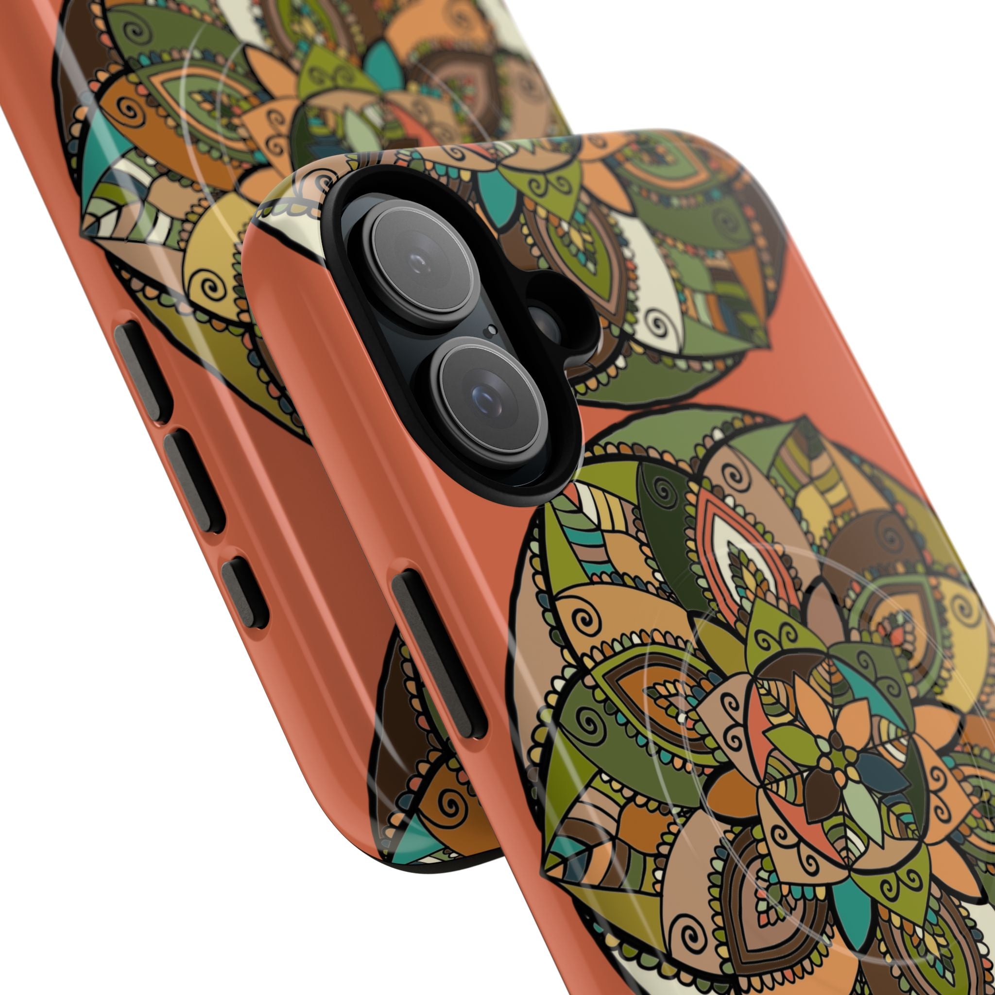 Mandala Floral Tough Magnetic Phone Case — Boho Earth-Tone Protective Cover