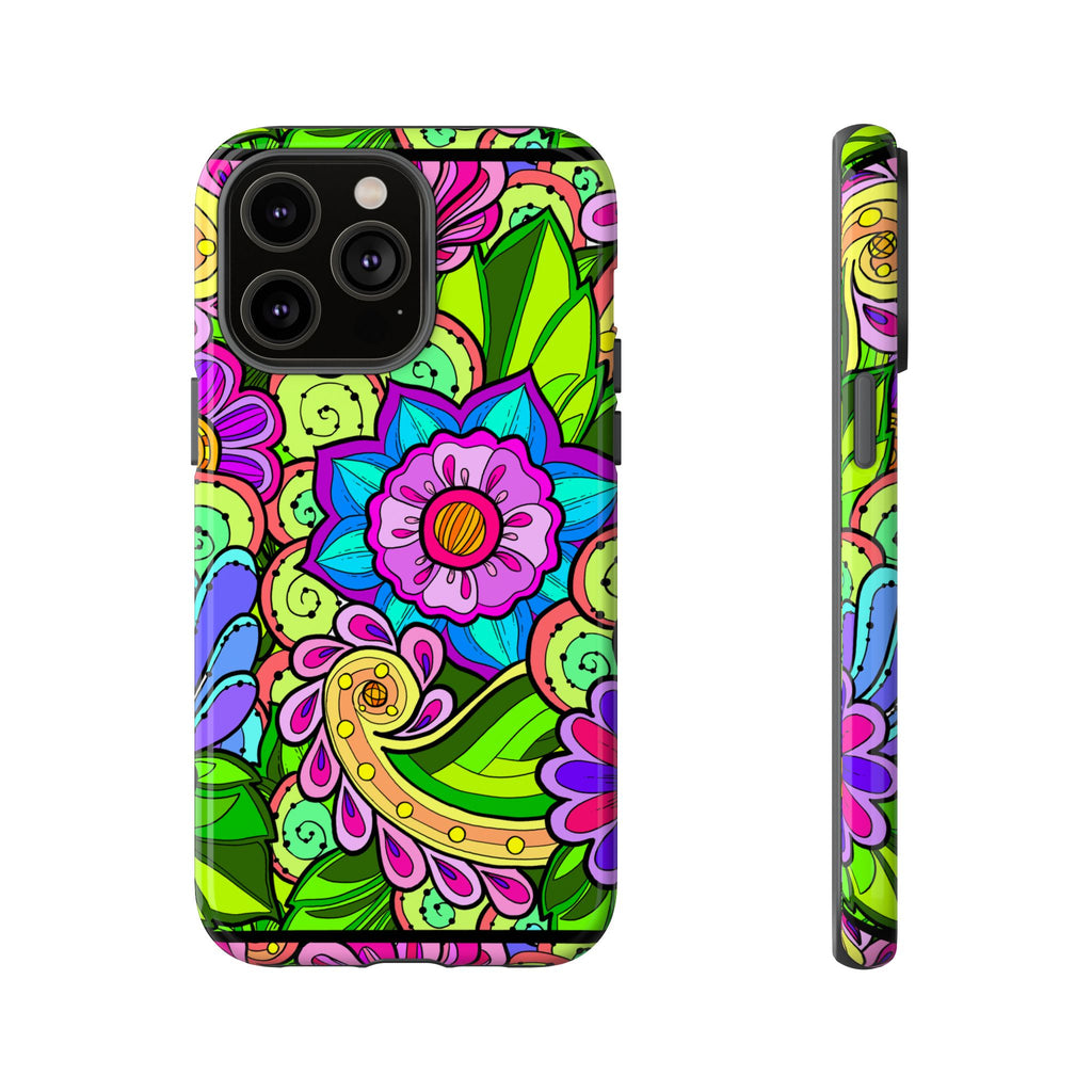 Floral Fantasy iPhone and Google Pixel Case in Bright Green Palette