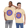 Vibrant, multicolored mandala geometric design t-shirt, perfect for adding a pop of color to any outfit