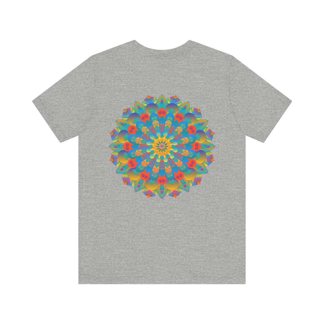 Colorful and intricate psychedelic mandala t-shirt with spiritual peace design