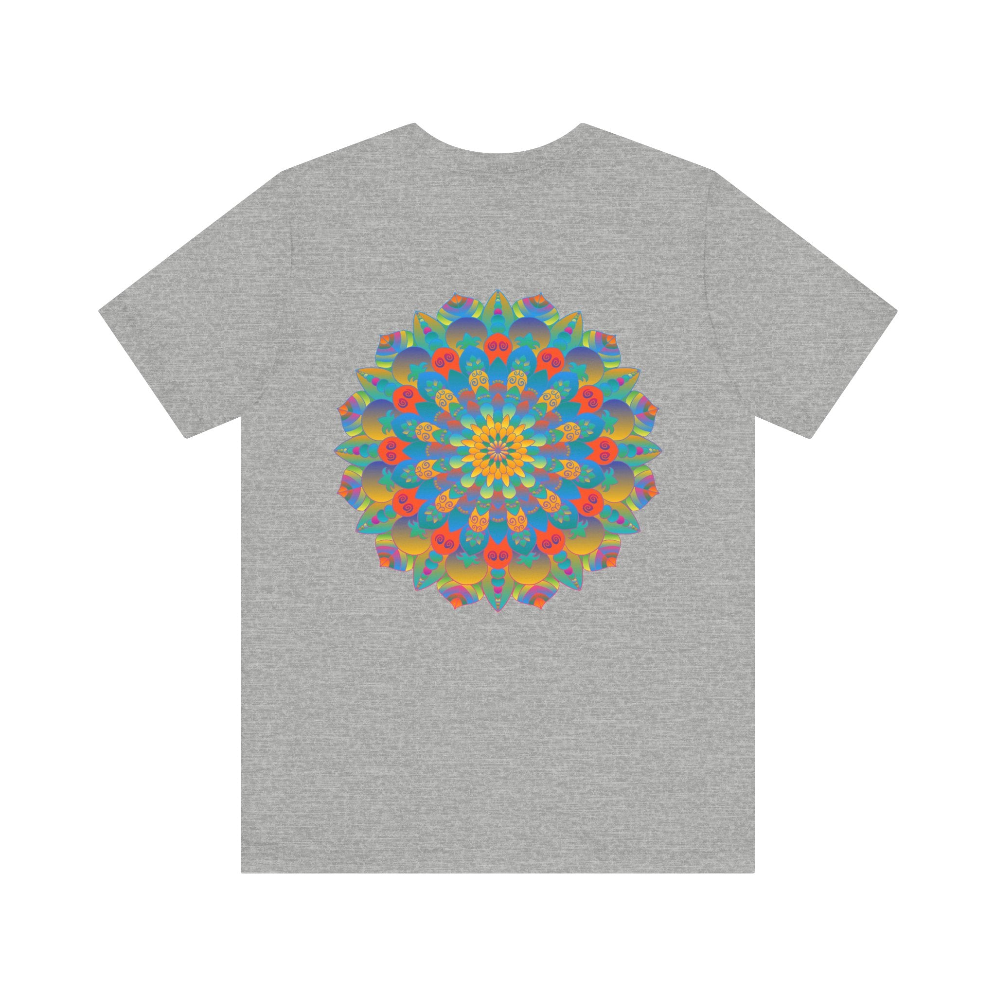 Colorful and intricate psychedelic mandala t-shirt with spiritual peace design