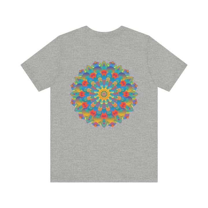 Colorful and intricate psychedelic mandala t-shirt with spiritual peace design