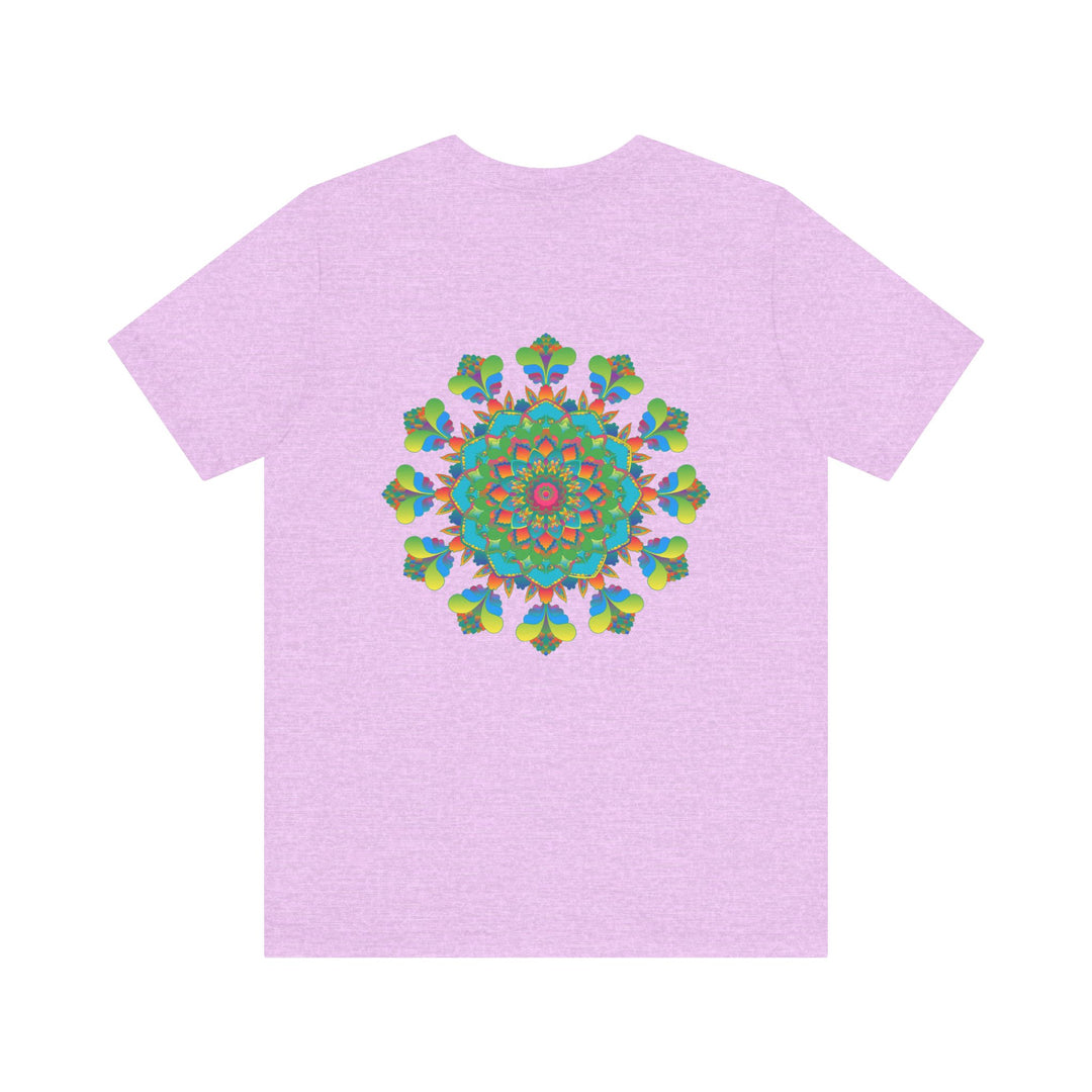 Colorful psychedelic mandala t-shirt with intricate patterns and spiritual vibes