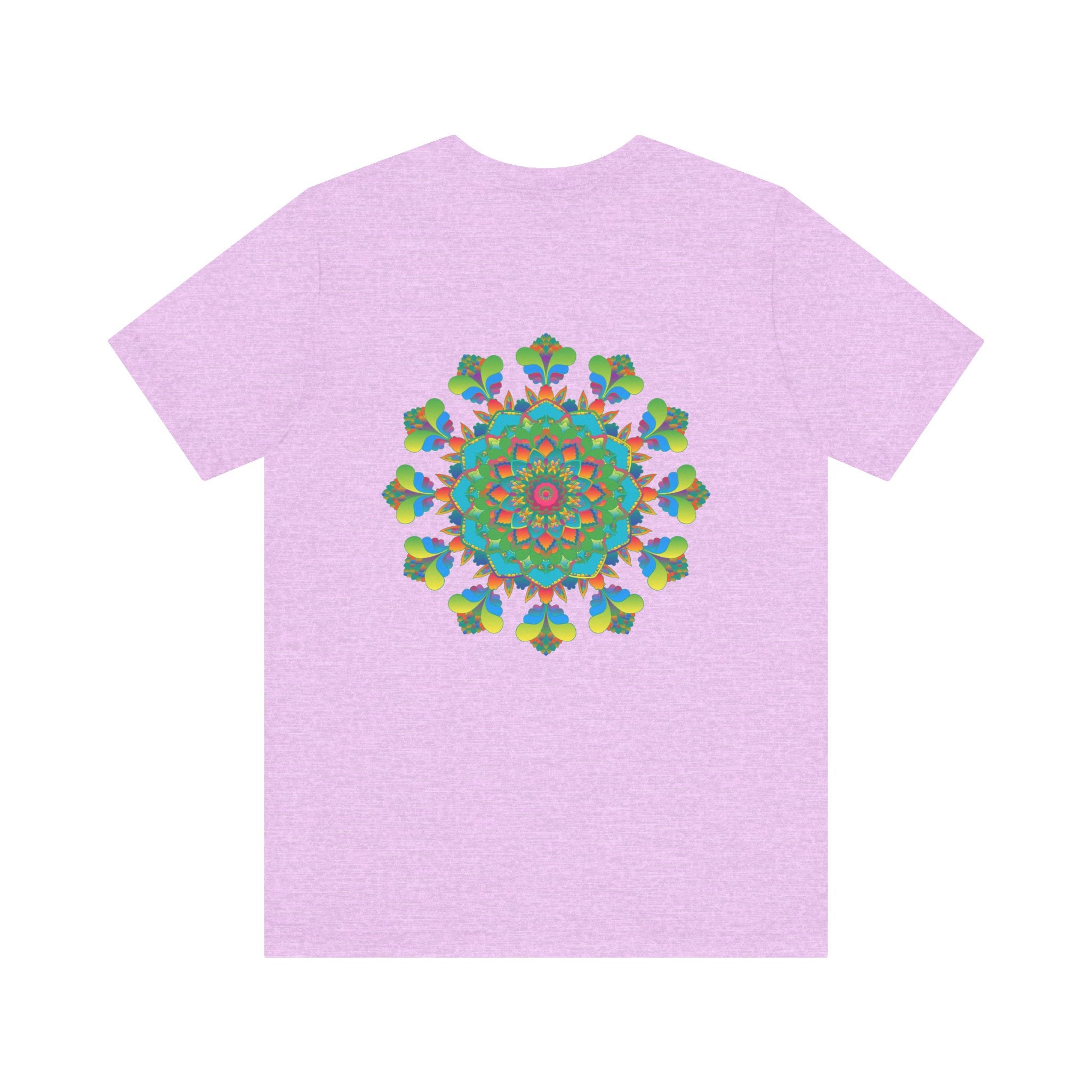 Colorful psychedelic mandala t-shirt with intricate patterns and spiritual vibes