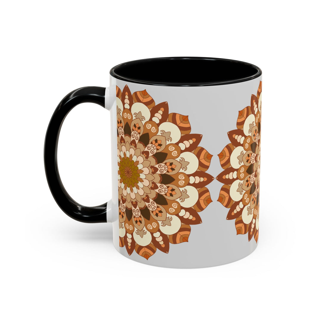 Beautiful light grey mandala art mug with intricate design and elegant details