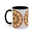 Beautiful light grey mandala art mug with intricate design and elegant details