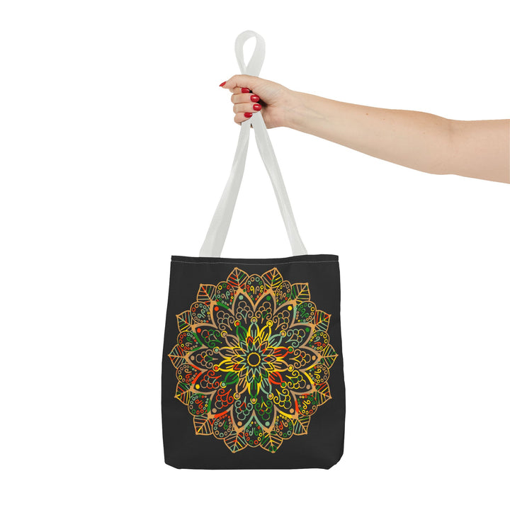 Beautiful hand-drawn mandala art featured on all-over print tote bag