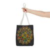 Beautiful hand-drawn mandala art featured on all-over print tote bag