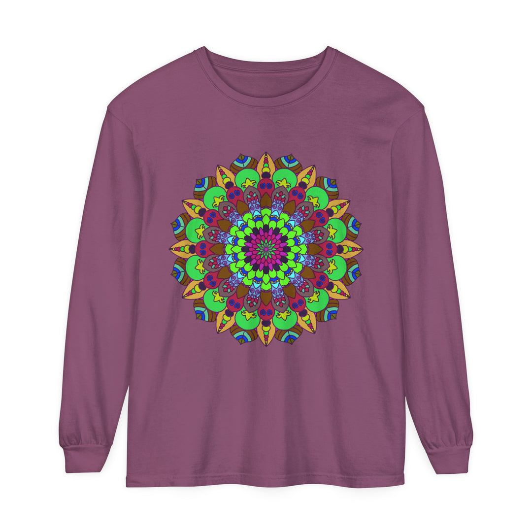 Colorful Mandala Unisex Long Sleeve T-Shirt with intricate design and vibrant hues