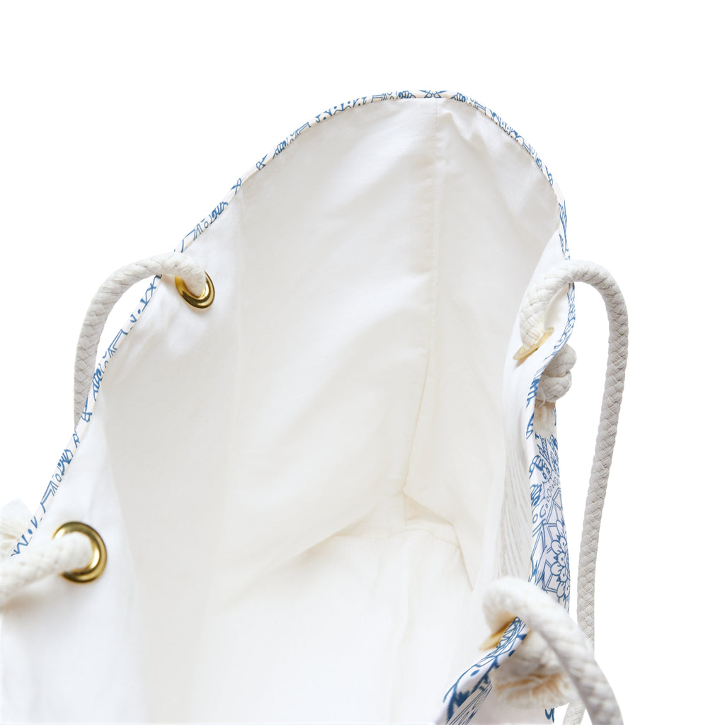 Mandala Design Weekender Bag - Serene Travel Tote in Blue and White
