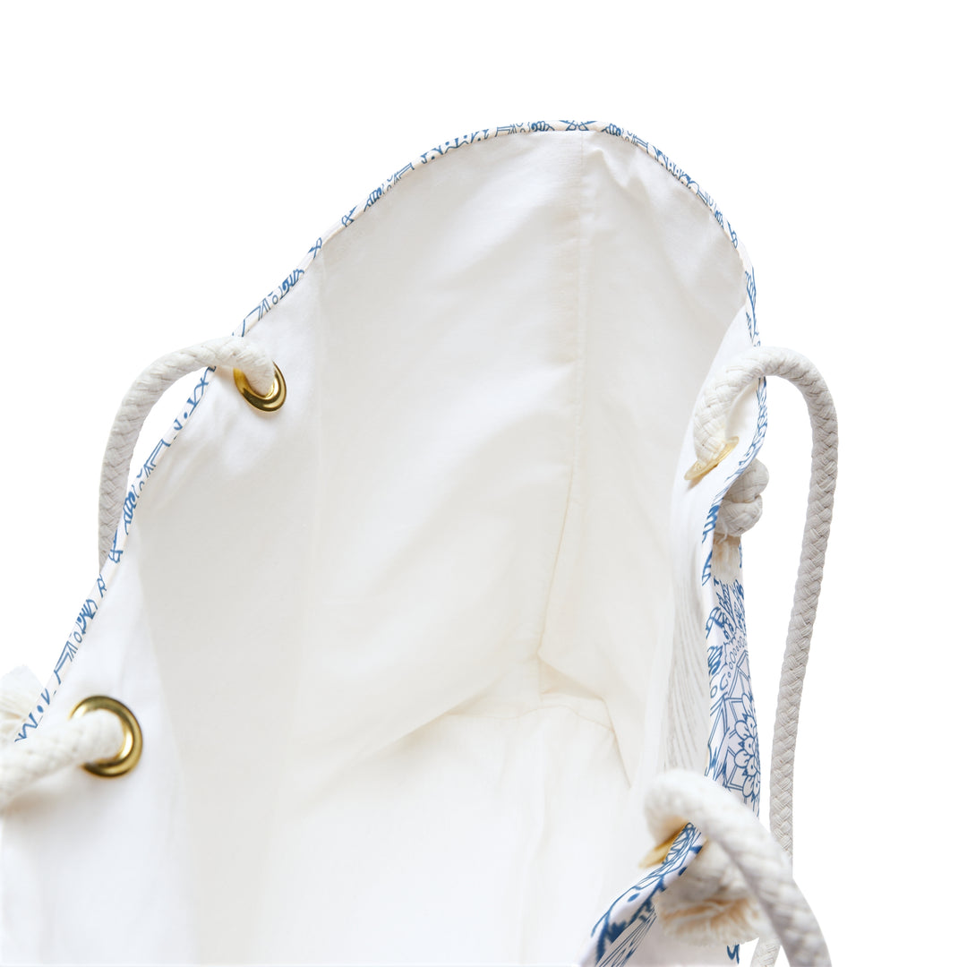 Mandala Design Weekender Bag - Serene Travel Tote in Blue and White
