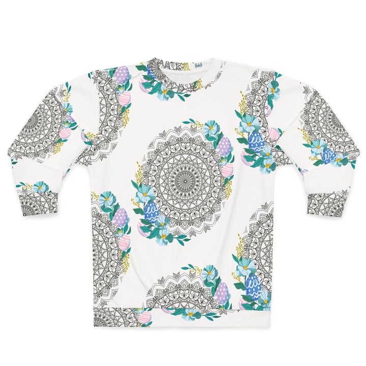 Easter Mandala Sweatshirt — Pastel Floral Egg Lineart