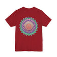 Colorful mandala tee with intricate design, promoting spiritual peace and harmony