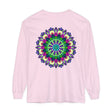 Colorful and intricate mandala design long sleeve t-shirt, suitable for both men and women, available in vibrant colors