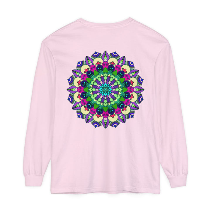 Colorful and intricate mandala design long sleeve t-shirt, suitable for both men and women, available in vibrant colors