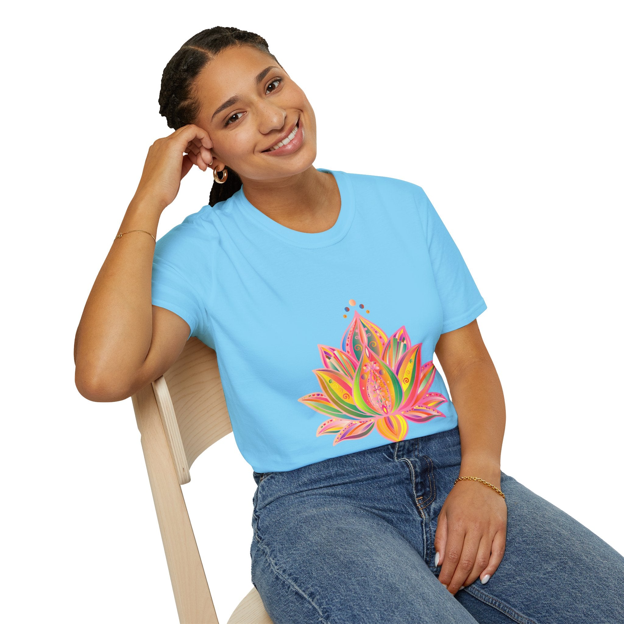 Lotus Mandala Unisex T-Shirt featuring a hand-drawn unique design by Blululi