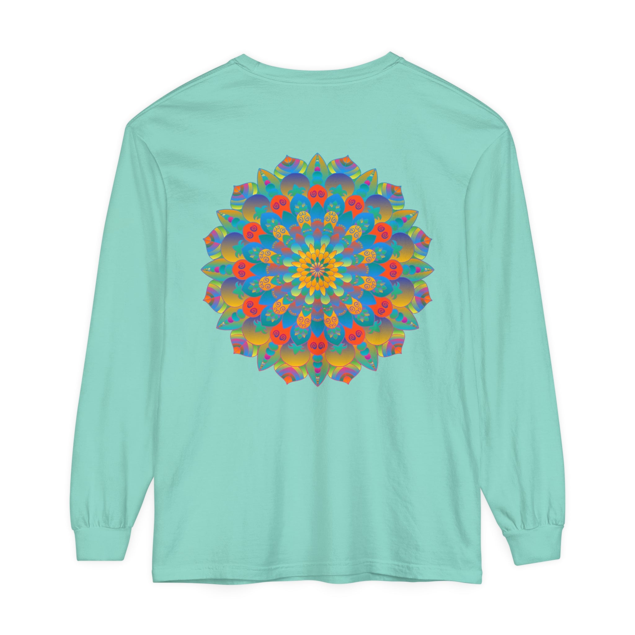 Unisex long sleeve t-shirt featuring a bold and vibrant mandala design