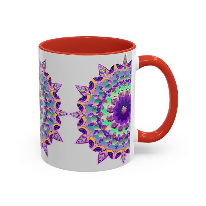 Beautiful light grey mug with vibrant mandala art design, perfect for adding a touch of elegance to your morning coffee routine