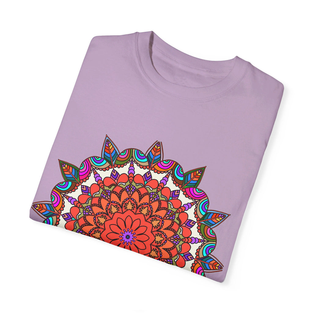 Unisex mandala t-shirt made from 100% ring-spun cotton, hand-drawn mandala art, and garment-dyed for extra comfort