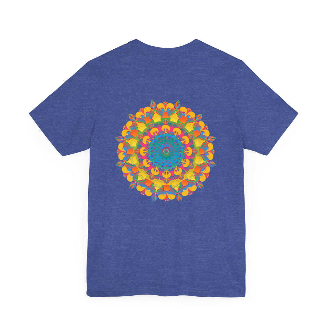 A beautiful, vibrant mandala t-shirt featuring the words Peace & Harmony in elegant script