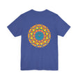 A beautiful, vibrant mandala t-shirt featuring the words Peace & Harmony in elegant script