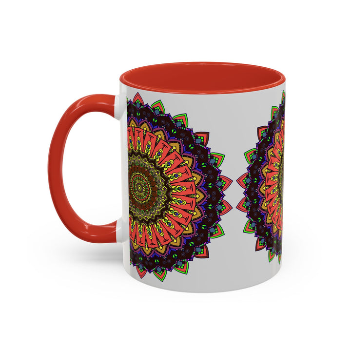 Colorful and spiritual mandala art mug with intricate design and vibrant colors