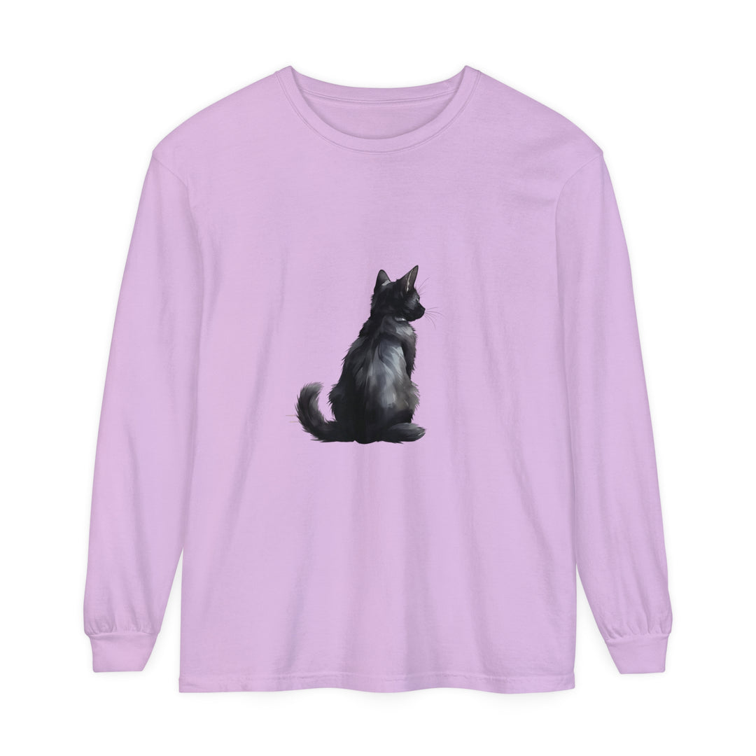 Black Cat Mystery unisex long sleeve tee with a stylish and comfortable design