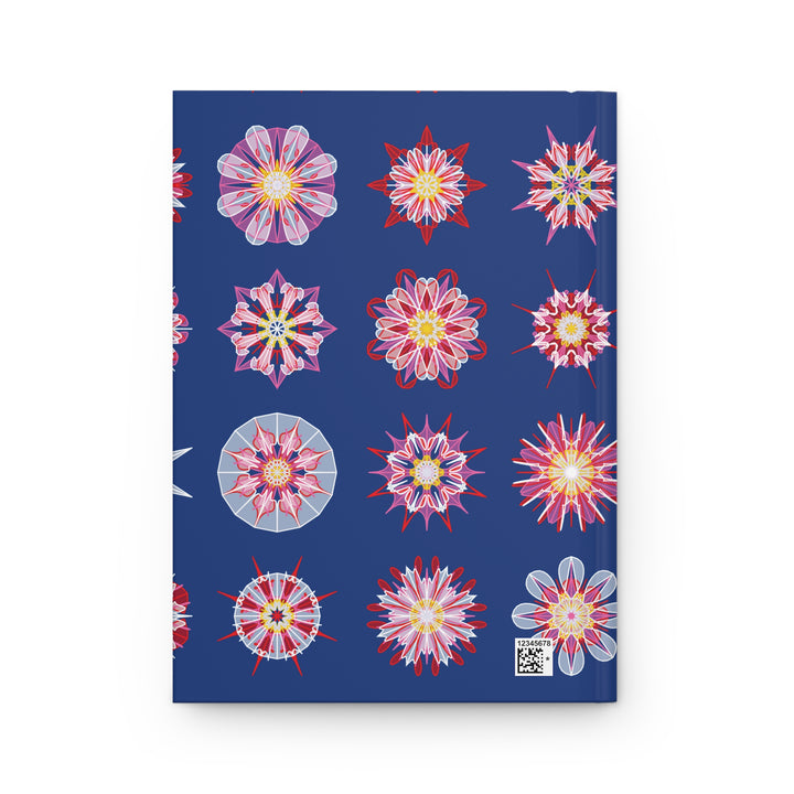 Hardcover Journal — Blue Geometric Mandala on Red (Nordic Chic)