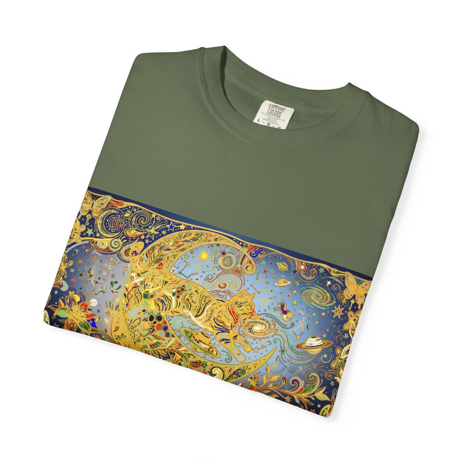 Crescent Cat & Moon T-Shirt — Vintage Celestial Tee