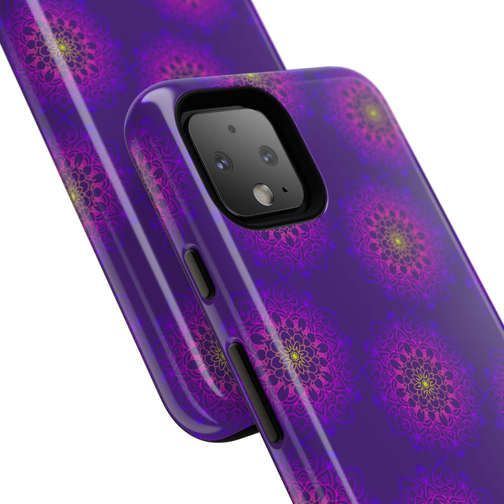 Intricate Purple Floral iPhone Case with Bold Mandala Design
