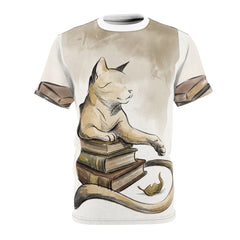 Cloaked Cat on Books — Dark Academia cat Illustration Tee