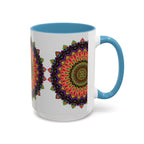 Colorful and spiritual Mandala Art Mug featuring intricate designs and vibrant hues