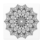 Handmade black and white mandala art on matte canvas, stretched and 125 inches thick