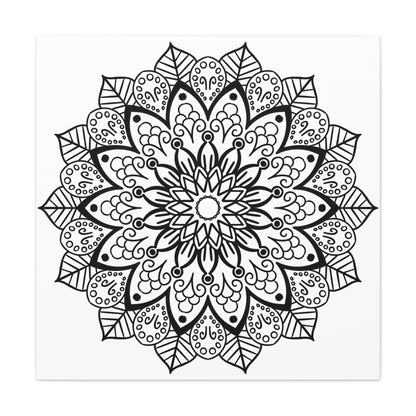 Handmade black and white mandala art on matte canvas, stretched and 125 inches thick