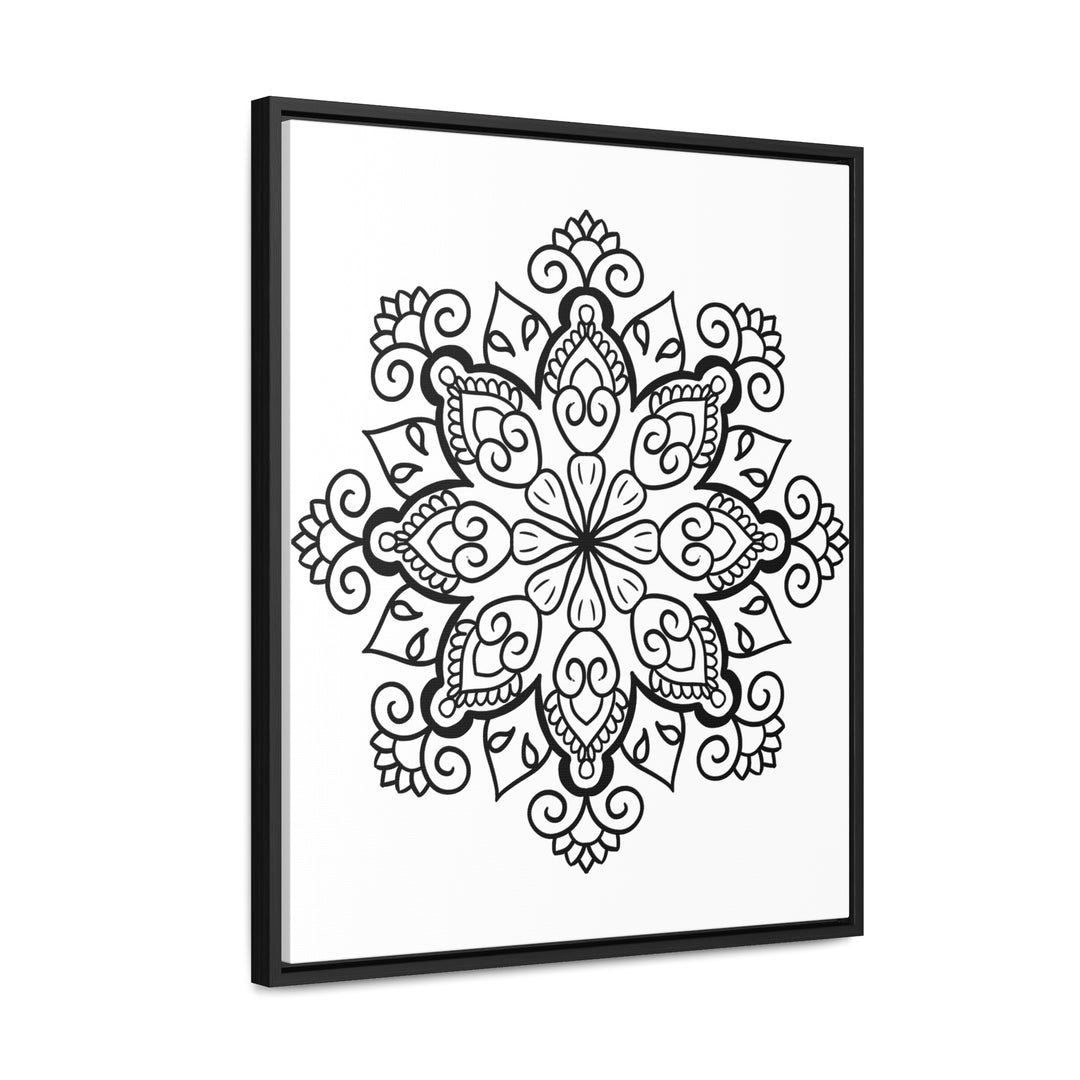 Black and White Mandala Handmade Art on Vertical Frame Gallery Canvas Wrap