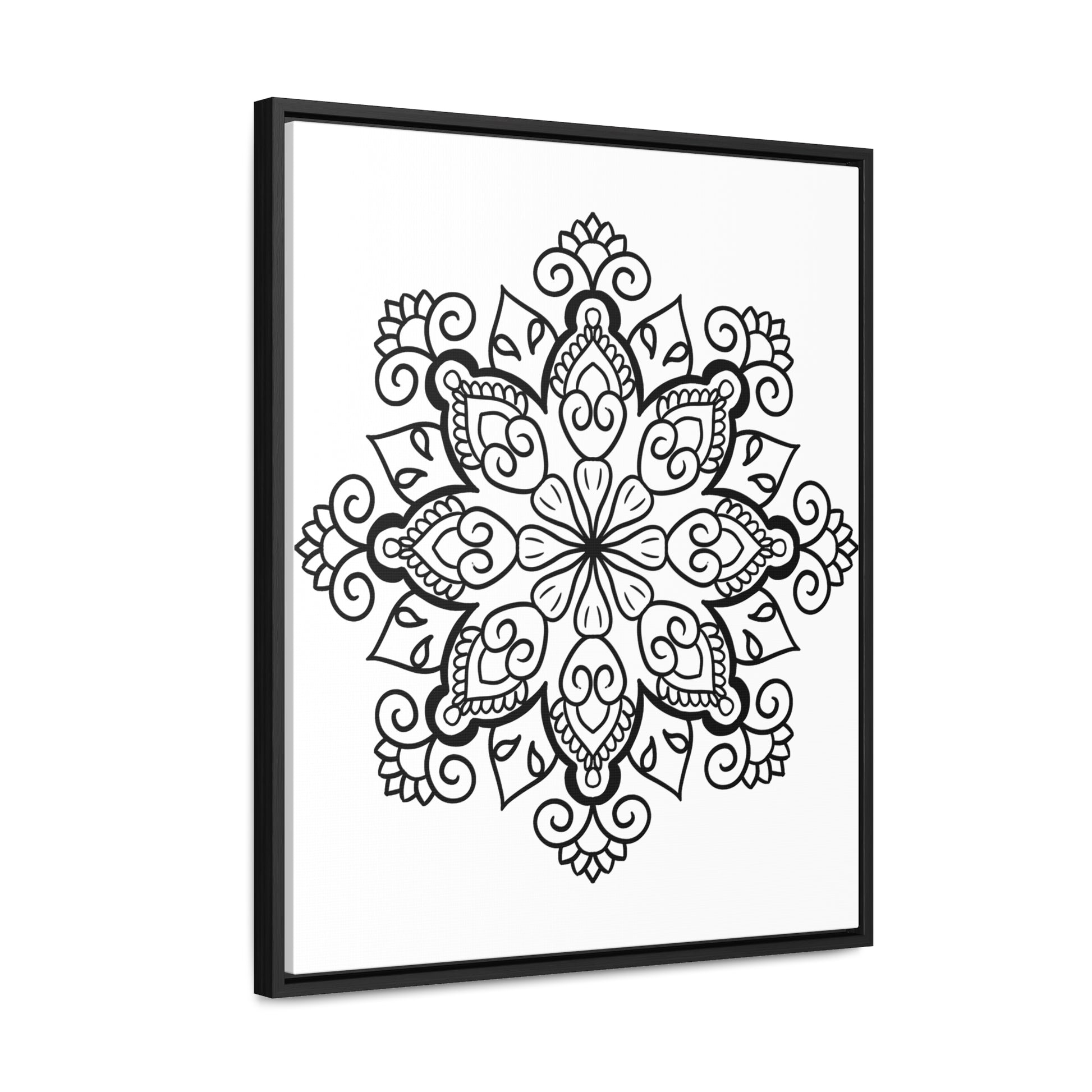 Black and White Mandala Handmade Art on Vertical Frame Gallery Canvas Wrap